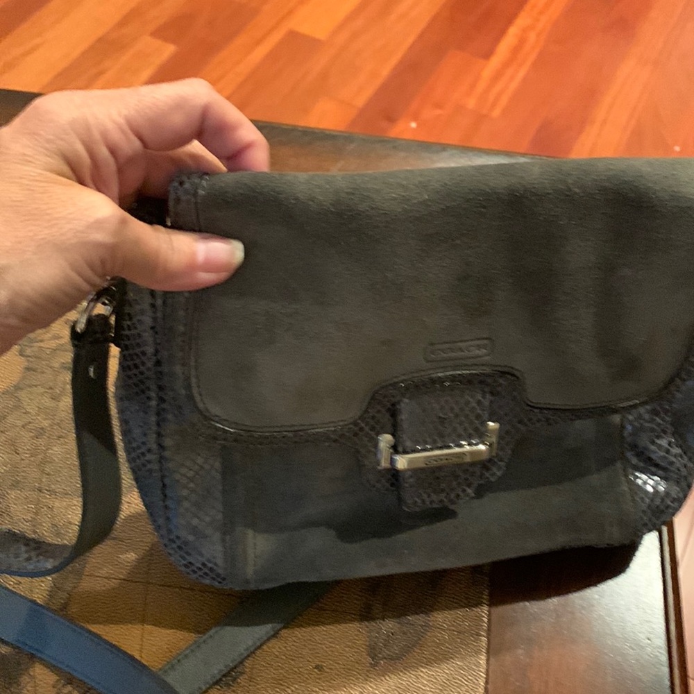Coach gray suede and skin handbag